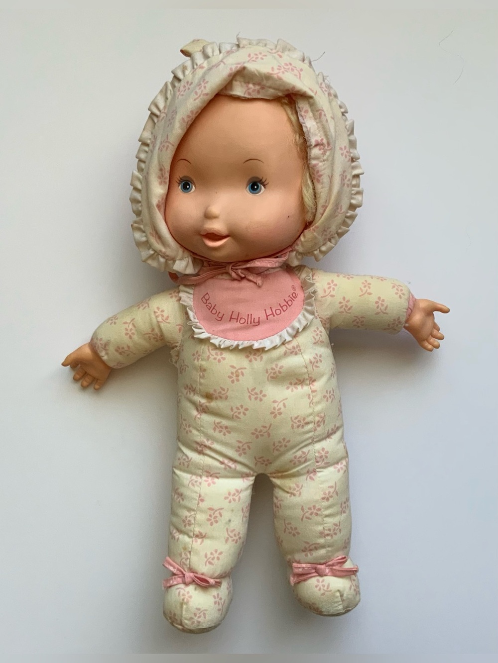 Vintage 70s Baby Holly Hobbie Soft Cloth Doll - Pink Floral
